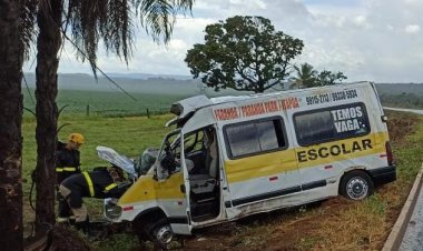 Van escolar com 10 passageiros bate em árvore após motorista perder controle do veículo na BR-020,  em Formosa