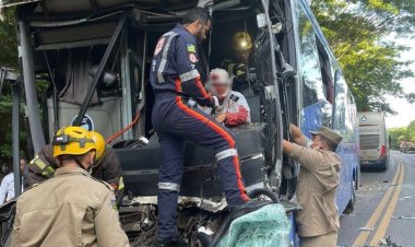 Ônibus bate na traseira de caminhão na BR-020 e deixa rodoviário ferido