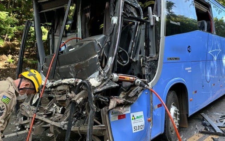Ônibus bate na traseira de caminhão na BR-020 e deixa rodoviário ferido