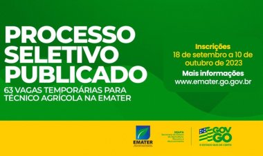 Governo de Goiás publica edital de processo seletivo com 63 vagas temporárias para Emater