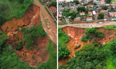 Cratera gigante ameaça casas após fortes chuvas em Planaltina-GO, deixando moradores em alerta