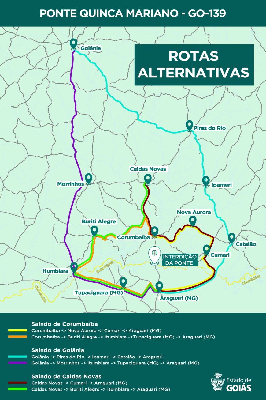 Recuperação da Ponte Quinca Mariano altera tráfego na divisa entre Goiás e Minas Gerais
